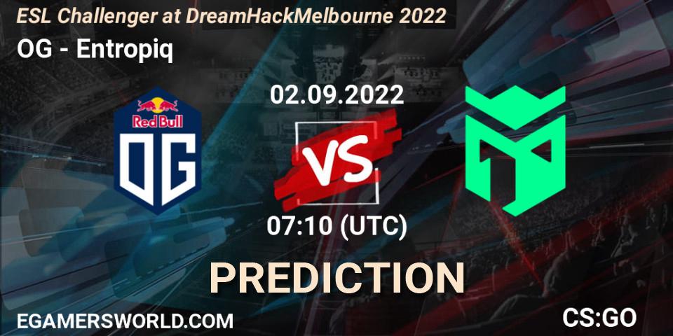 Prognose für das Spiel OG VS Entropiq. 02.09.2022 at 07:45. Counter-Strike (CS2) - ESL Challenger at DreamHack Melbourne 2022