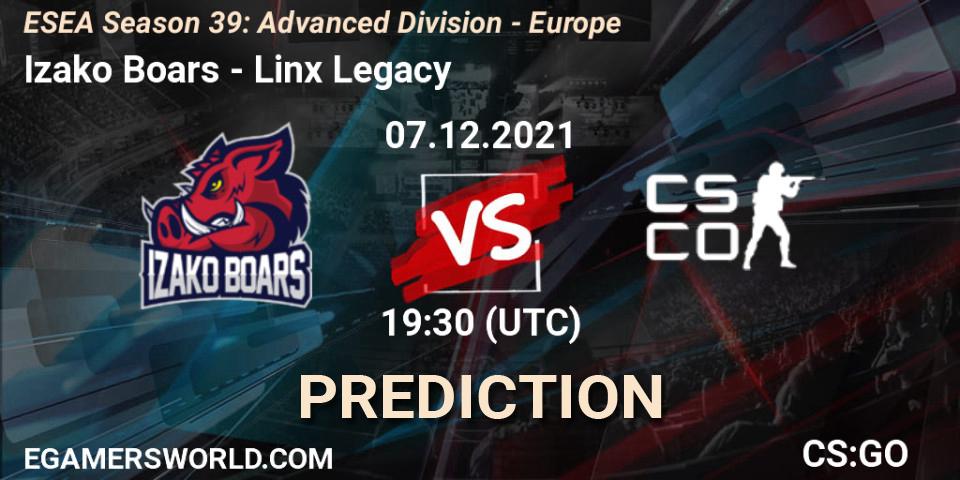 Prognose für das Spiel Izako Boars VS Linx Legacy eSport. 07.12.21. CS2 (CS:GO) - ESEA Season 39: Advanced Division - Europe