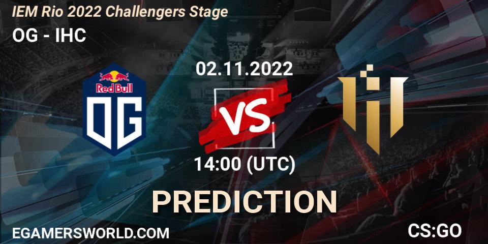Prognose für das Spiel OG VS IHC. 02.11.2022 at 14:00. Counter-Strike (CS2) - IEM Rio 2022 Challengers Stage