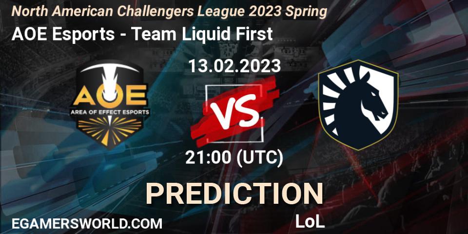 Prognose für das Spiel AOE Esports VS Team Liquid First. 13.02.2023 at 21:00. LoL - NACL 2023 Spring - Group Stage