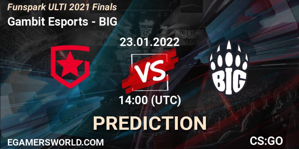 Prognose für das Spiel Gambit Esports VS BIG. 23.01.22. CS2 (CS:GO) - Funspark ULTI 2021 Finals