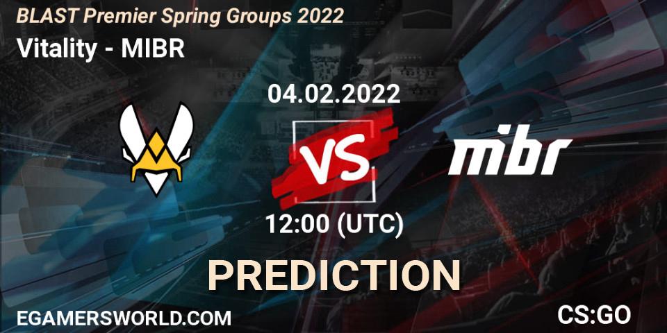 Prognose für das Spiel Vitality VS MIBR. 04.02.2022 at 12:00. Counter-Strike (CS2) - BLAST Premier Spring Groups 2022