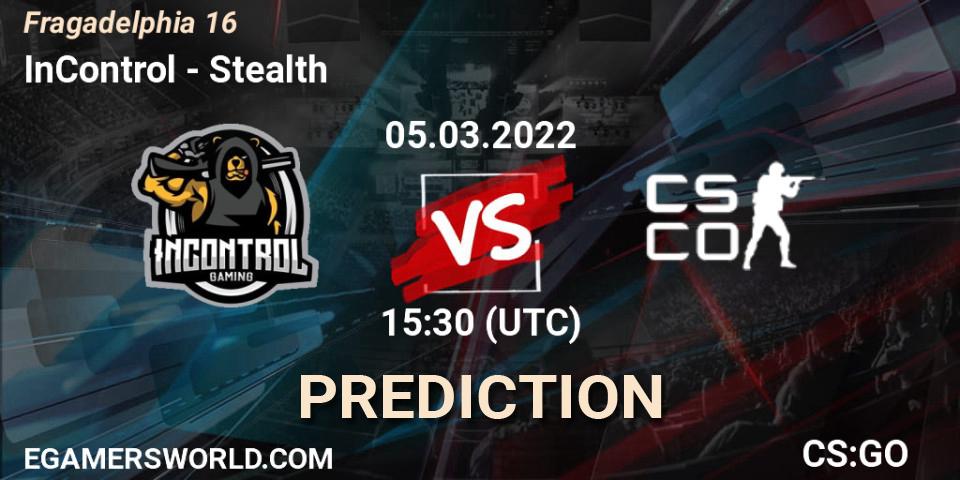 Prognose für das Spiel InControl VS Stealth. 05.03.2022 at 15:55. Counter-Strike (CS2) - Fragadelphia 16
