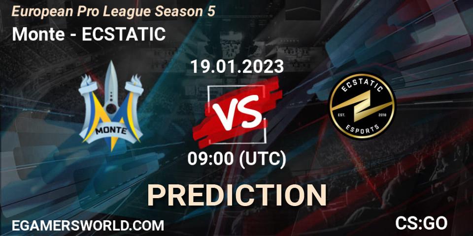 Prognose für das Spiel Monte VS ECSTATIC. 19.01.23. CS2 (CS:GO) - European Pro League Season 5