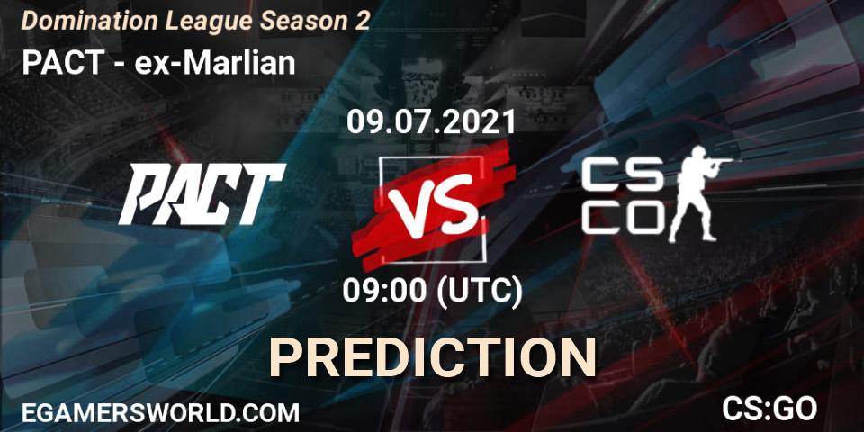 Prognose für das Spiel PACT VS ex-Marlian. 09.07.2021 at 09:00. Counter-Strike (CS2) - Domination League Season 2