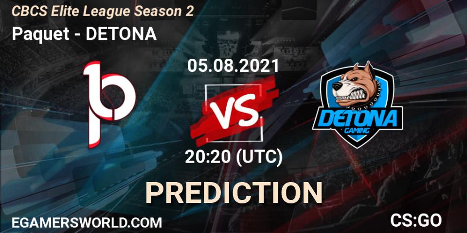 Prognose für das Spiel Paquetá VS DETONA. 05.08.2021 at 20:20. Counter-Strike (CS2) - CBCS Elite League Season 2