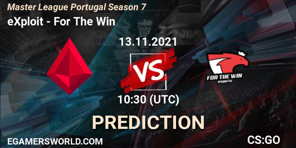 Prognose für das Spiel eXploit VS For The Win. 13.11.2021 at 10:30. Counter-Strike (CS2) - Master League Portugal Season 7