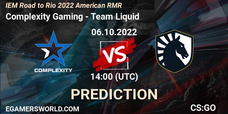 Prognose für das Spiel Complexity Gaming VS Team Liquid. 06.10.22. CS2 (CS:GO) - IEM Road to Rio 2022 American RMR