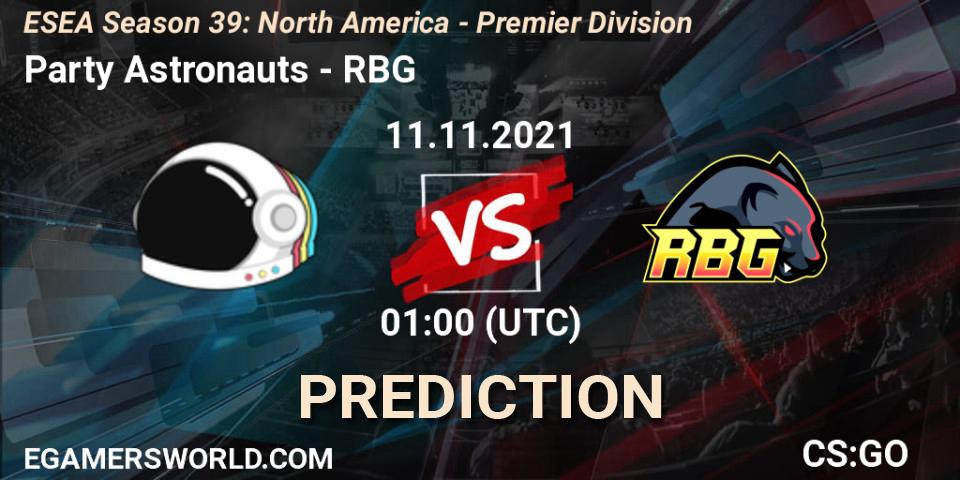 Prognose für das Spiel Party Astronauts VS RBG. 04.12.2021 at 01:00. Counter-Strike (CS2) - ESEA Season 39: North America - Premier Division