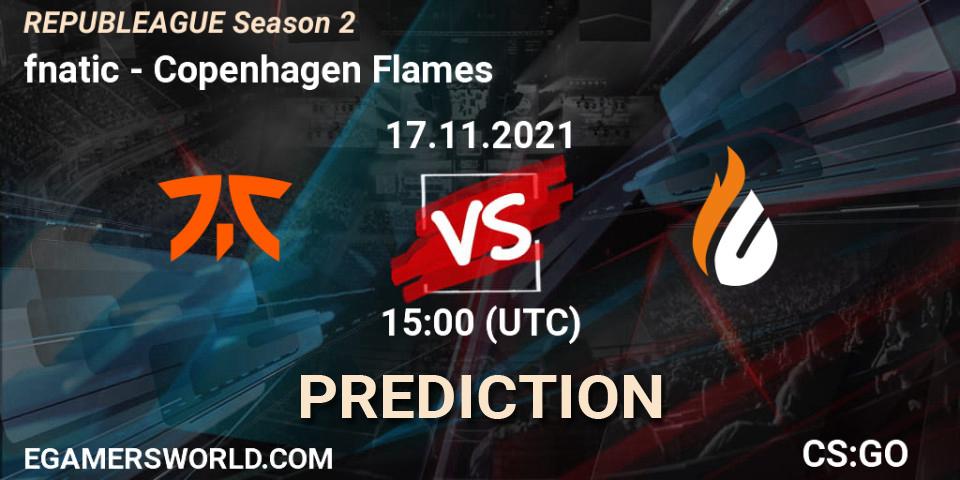 Prognose für das Spiel fnatic VS Copenhagen Flames. 17.11.2021 at 15:00. Counter-Strike (CS2) - REPUBLEAGUE Season 2