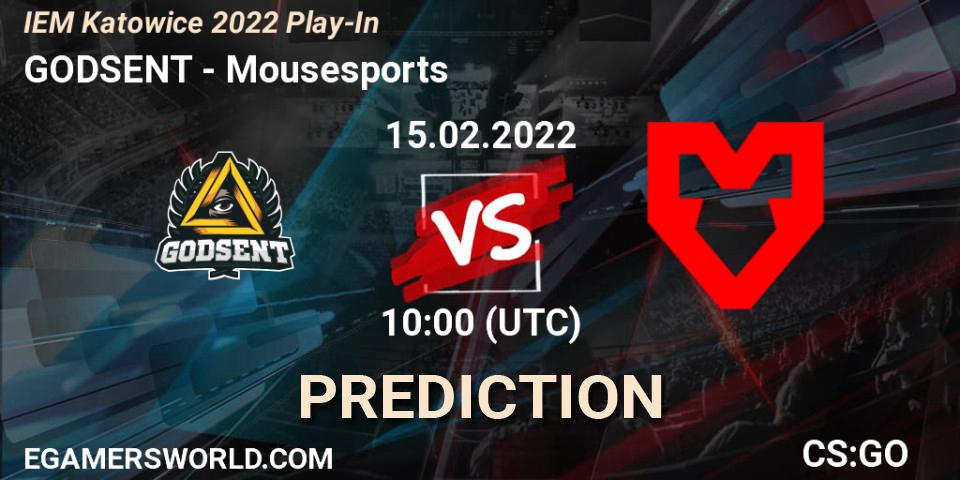 Prognose für das Spiel GODSENT VS Mousesports. 15.02.22. CS2 (CS:GO) - IEM Katowice 2022 Play-In