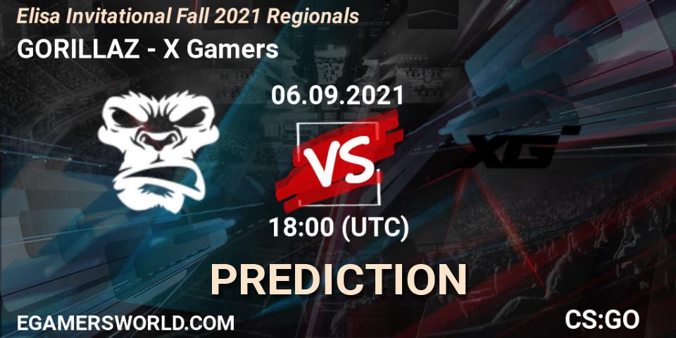 Prognose für das Spiel GORILLAZ VS X Gamers. 06.09.2021 at 18:40. Counter-Strike (CS2) - Elisa Invitational Fall 2021 Regionals