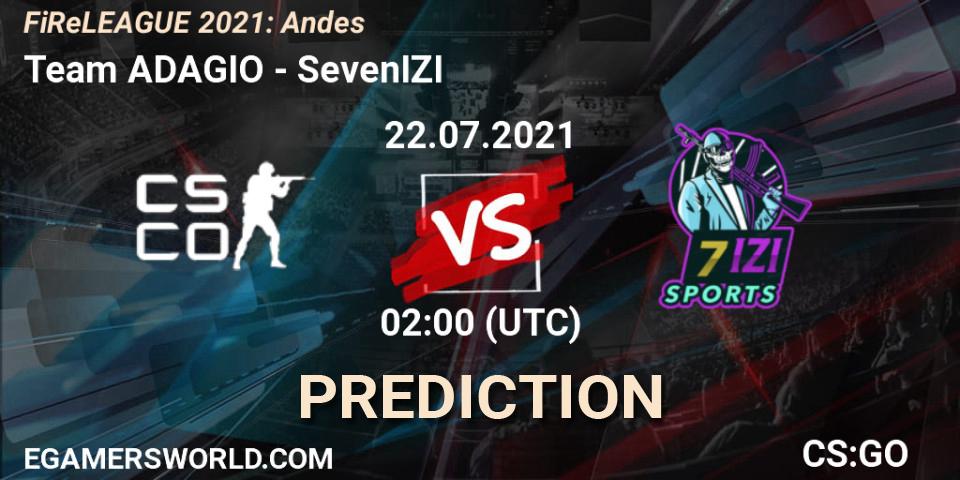 Prognose für das Spiel Team ADAGIO VS SevenIZI. 22.07.2021 at 03:00. Counter-Strike (CS2) - FiReLEAGUE 2021: Andes