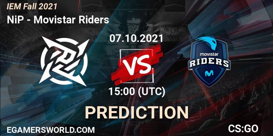 Prognose für das Spiel NiP VS Movistar Riders. 07.10.2021 at 15:00. Counter-Strike (CS2) - IEM Fall 2021: Europe RMR