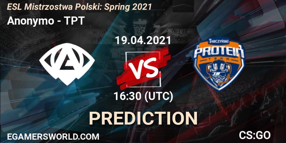 Prognose für das Spiel Anonymo VS TPT. 19.04.2021 at 16:30. Counter-Strike (CS2) - ESL Mistrzostwa Polski: Spring 2021