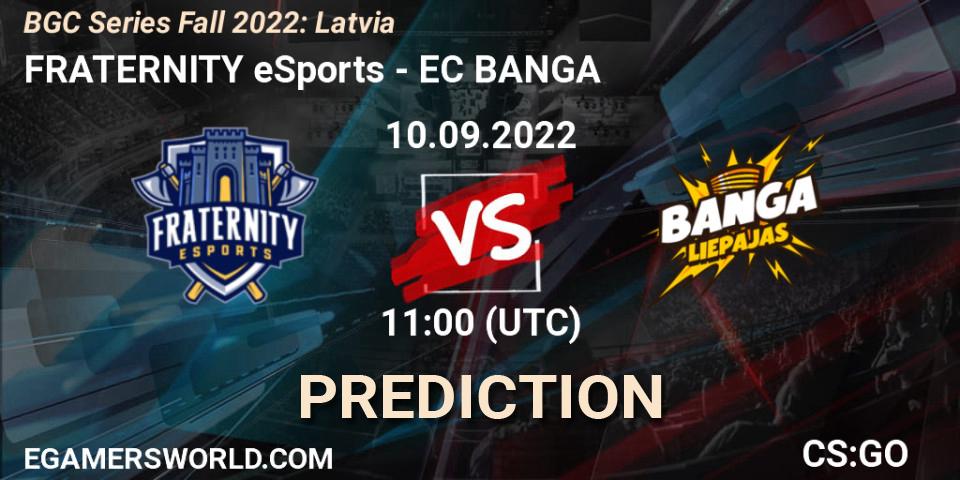 Prognose für das Spiel FRATERNITY eSports VS EC BANGA. 10.09.2022 at 11:00. Counter-Strike (CS2) - BGC Series Fall 2022: Latvia