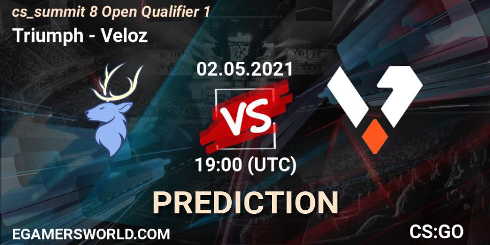 Prognose für das Spiel Triumph VS Veloz. 02.05.2021 at 19:00. Counter-Strike (CS2) - cs_summit 8 Open Qualifier 1
