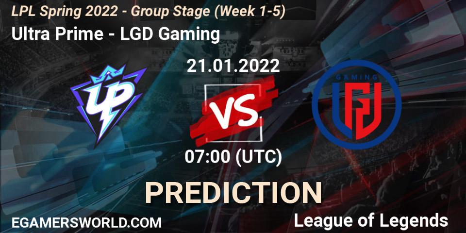 Prognose für das Spiel Ultra Prime VS LGD Gaming. 21.01.2022 at 07:00. LoL - LPL Spring 2022 - Group Stage (Week 1-5)
