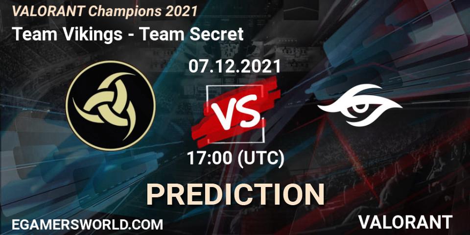 Prognose für das Spiel Team Vikings VS Team Secret. 07.12.2021 at 18:30. VALORANT - VALORANT Champions 2021