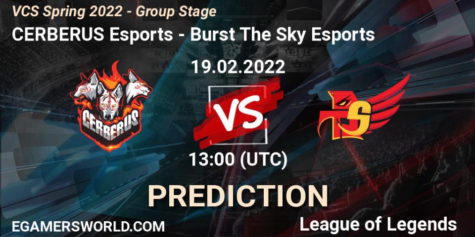 Prognose für das Spiel CERBERUS Esports VS Burst The Sky Esports. 19.02.2022 at 13:00. LoL - VCS Spring 2022 - Group Stage 