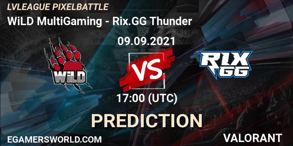 Prognose für das Spiel WiLD MultiGaming VS Rix.GG Thunder. 09.09.2021 at 17:00. VALORANT - LVLEAGUE PIXELBATTLE