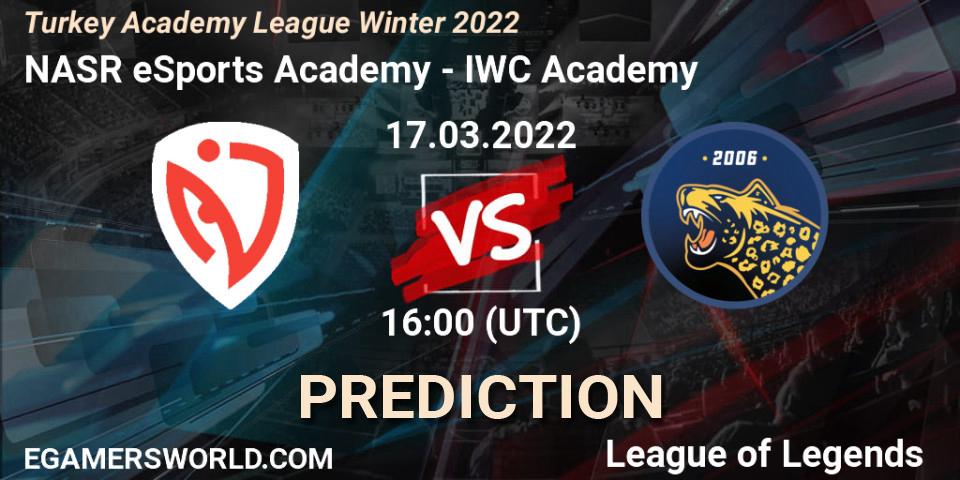 Prognose für das Spiel NASR eSports Academy VS IWC Academy. 17.03.22. LoL - Turkey Academy League Winter 2022