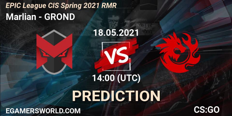 Prognose für das Spiel Marlian VS GROND. 18.05.2021 at 14:00. Counter-Strike (CS2) - EPIC League CIS Spring 2021 RMR