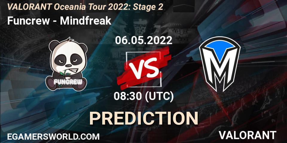 Prognose für das Spiel Funcrew VS Mindfreak. 06.05.2022 at 08:30. VALORANT - VALORANT Oceania Tour 2022: Stage 2
