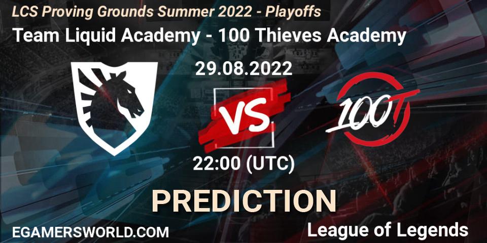 Prognose für das Spiel Team Liquid Academy VS 100 Thieves Academy. 29.08.22. LoL - LCS Proving Grounds Summer 2022 - Playoffs
