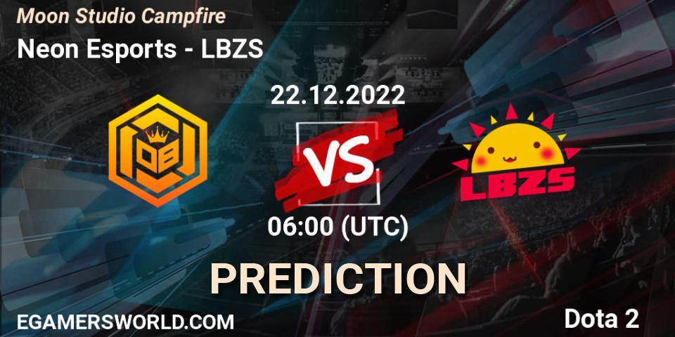 Prognose für das Spiel Neon Esports VS LBZS. 22.12.2022 at 06:05. Dota 2 - Moon Studio Campfire