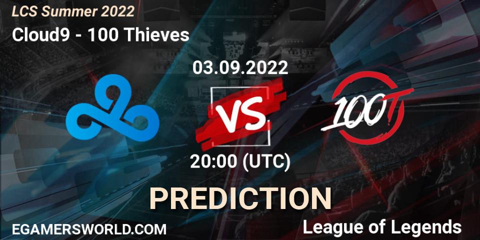 Prognose für das Spiel Cloud9 VS 100 Thieves. 03.09.2022 at 20:00. LoL - LCS Summer 2022