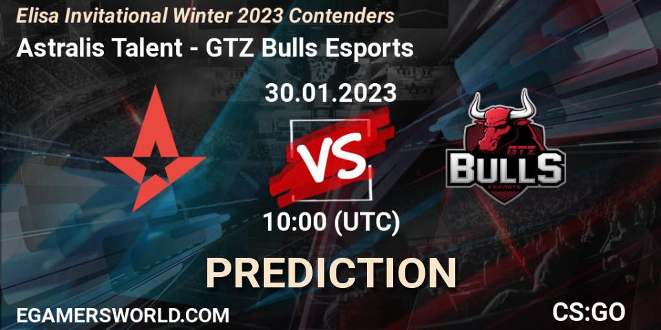 Prognose für das Spiel Astralis Talent VS GTZ Bulls Esports. 30.01.23. CS2 (CS:GO) - Elisa Invitational Winter 2023 Contenders