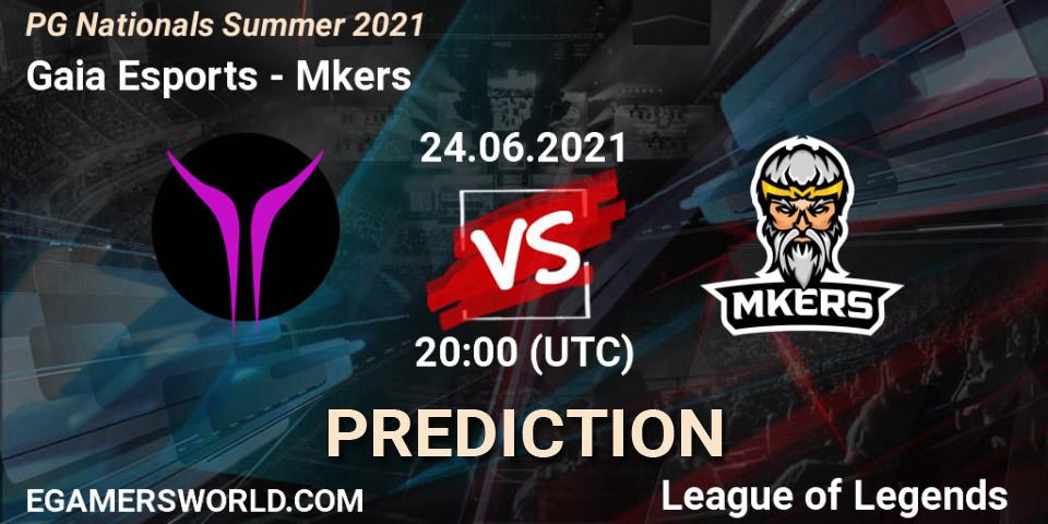 Prognose für das Spiel Gaia Esports VS Mkers. 24.06.2021 at 20:00. LoL - PG Nationals Summer 2021
