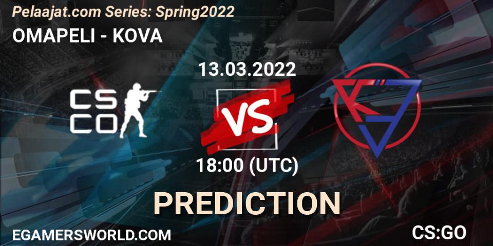 Prognose für das Spiel OMAPELI VS KOVA. 13.03.2022 at 18:00. Counter-Strike (CS2) - Pelaajat.com Series: Spring 2022