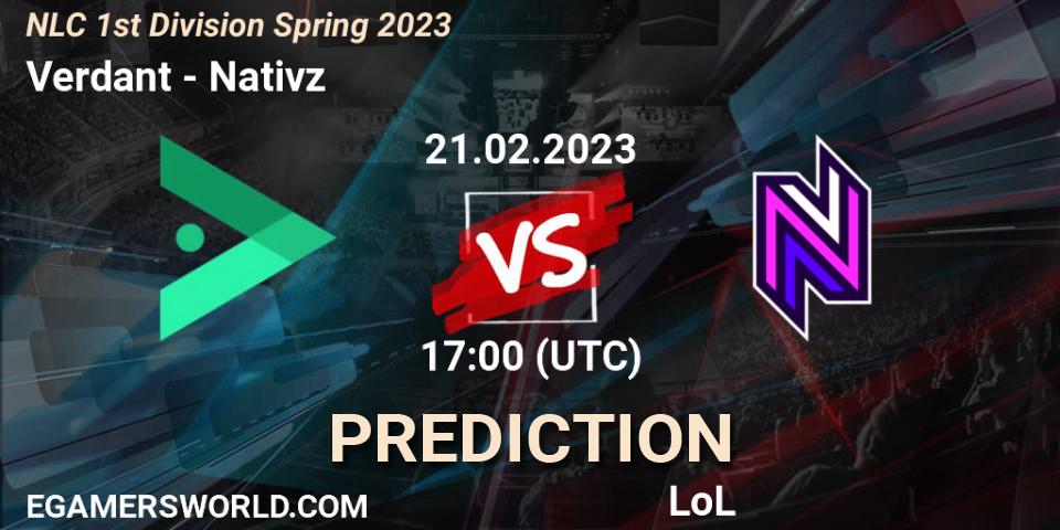 Prognose für das Spiel Verdant VS Nativz. 21.02.2023 at 17:00. LoL - NLC 1st Division Spring 2023