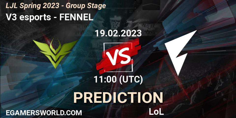 Prognose für das Spiel V3 esports VS FENNEL. 19.02.2023 at 11:00. LoL - LJL Spring 2023 - Group Stage