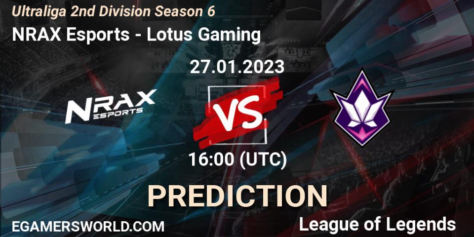 Prognose für das Spiel NRAX Esports VS Lotus Gaming. 27.01.2023 at 20:00. LoL - Ultraliga 2nd Division Season 6