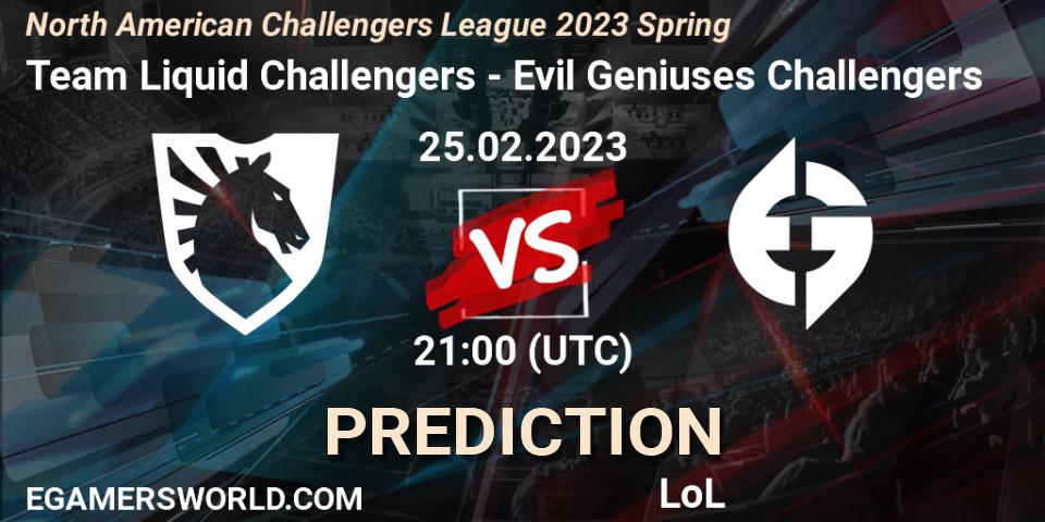 Prognose für das Spiel Team Liquid Challengers VS Evil Geniuses Challengers. 25.02.23. LoL - NACL 2023 Spring - Group Stage