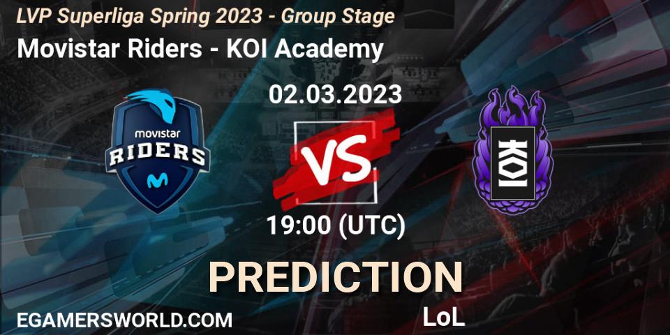 Prognose für das Spiel Movistar Riders VS KOI Academy. 02.03.2023 at 21:00. LoL - LVP Superliga Spring 2023 - Group Stage