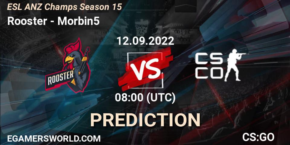 Prognose für das Spiel Rooster VS Morbin5. 12.09.2022 at 08:00. Counter-Strike (CS2) - ESL ANZ Champs Season 15