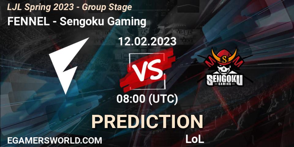 Prognose für das Spiel FENNEL VS Sengoku Gaming. 12.02.2023 at 08:00. LoL - LJL Spring 2023 - Group Stage