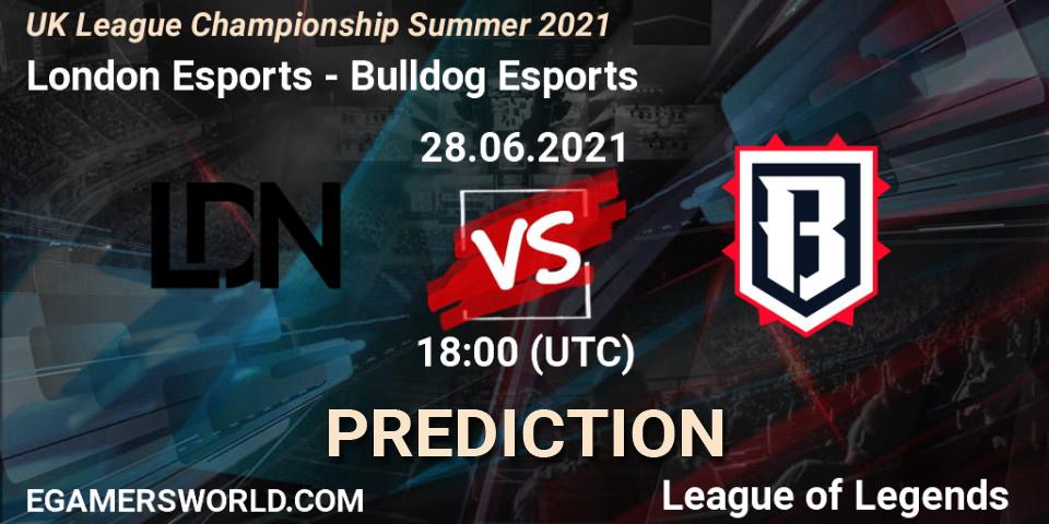 Prognose für das Spiel London Esports VS Bulldog Esports. 28.06.2021 at 18:00. LoL - UK League Championship Summer 2021