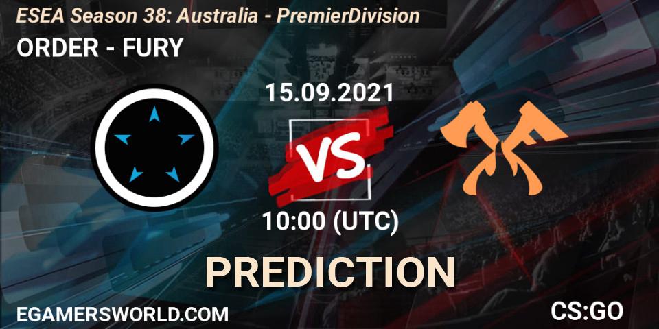 Prognose für das Spiel ORDER VS FURY. 27.09.21. CS2 (CS:GO) - ESEA Season 38: Australia - Premier Division
