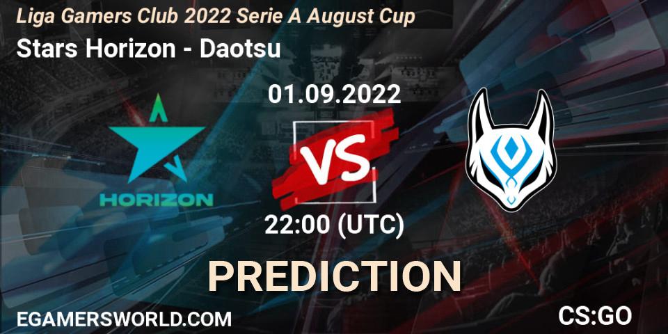 Prognose für das Spiel Stars Horizon VS Daotsu. 01.09.2022 at 22:00. Counter-Strike (CS2) - Liga Gamers Club 2022 Serie A August Cup