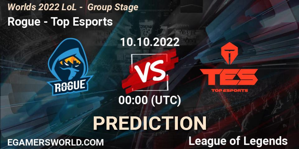 Prognose für das Spiel Rogue VS Top Esports. 10.10.2022 at 22:00. LoL - Worlds 2022 LoL - Group Stage