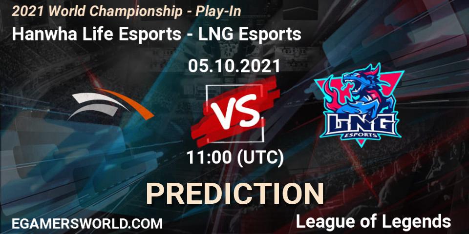 Prognose für das Spiel Hanwha Life Esports VS LNG Esports. 05.10.2021 at 11:00. LoL - 2021 World Championship - Play-In