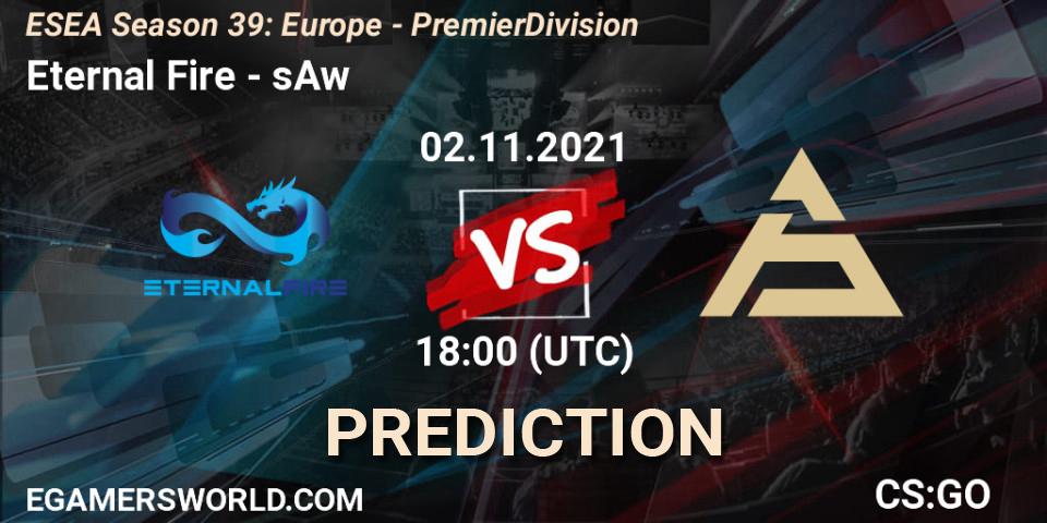 Prognose für das Spiel Eternal Fire VS sAw. 02.11.2021 at 18:00. Counter-Strike (CS2) - ESEA Season 39: Europe - Premier Division