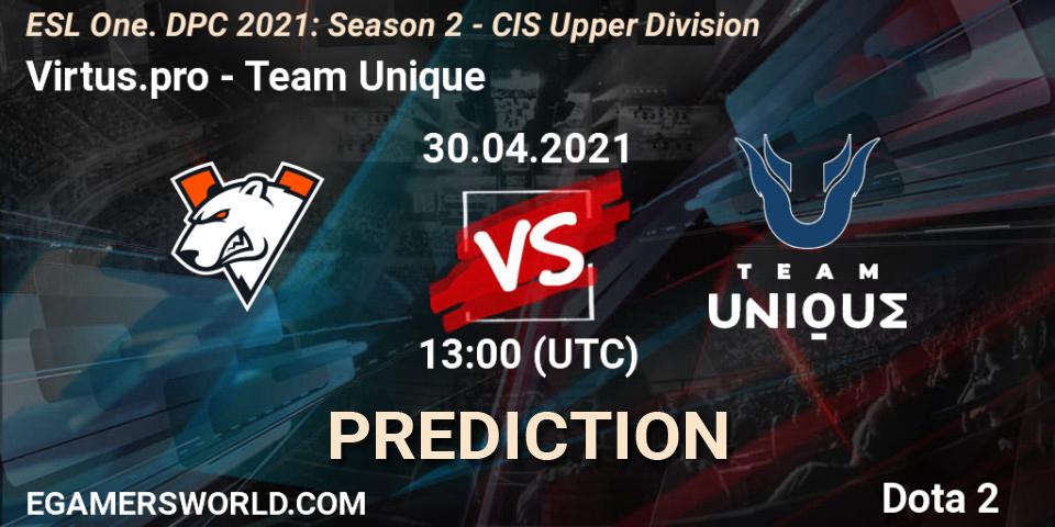 Prognose für das Spiel Virtus.pro VS Team Unique. 30.04.2021 at 12:57. Dota 2 - ESL One. DPC 2021: Season 2 - CIS Upper Division