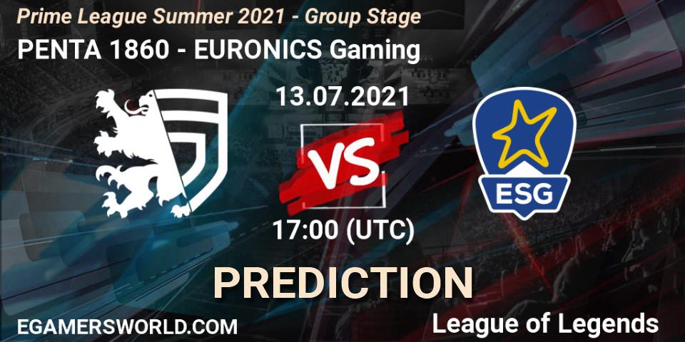 Prognose für das Spiel PENTA 1860 VS EURONICS Gaming. 13.07.21. LoL - Prime League Summer 2021 - Group Stage