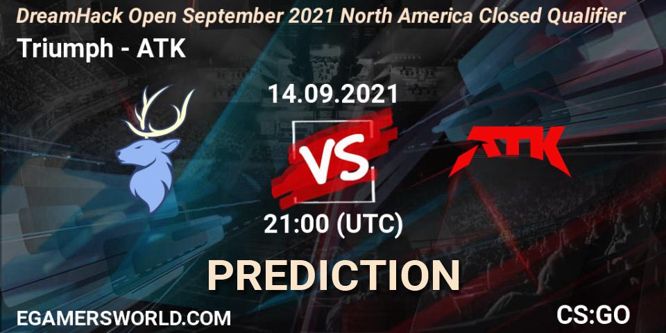Prognose für das Spiel Triumph VS ATK. 14.09.2021 at 21:00. Counter-Strike (CS2) - DreamHack Open September 2021 North America Closed Qualifier